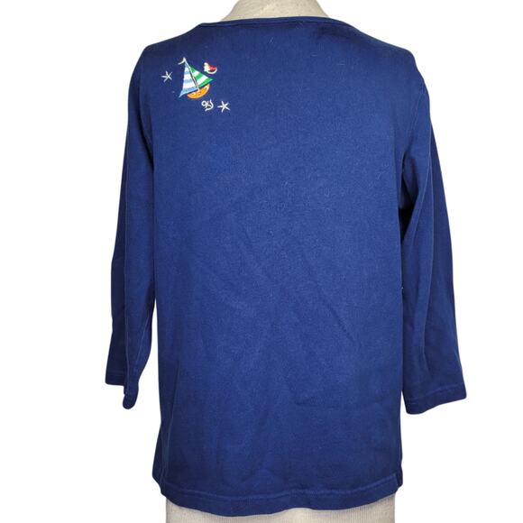 Quacker Factory Blue Nautical Tee Size Small - Picture 2 of 5